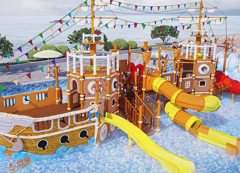 The Customized Small Pirate Ship Theme Water House With Water Slides